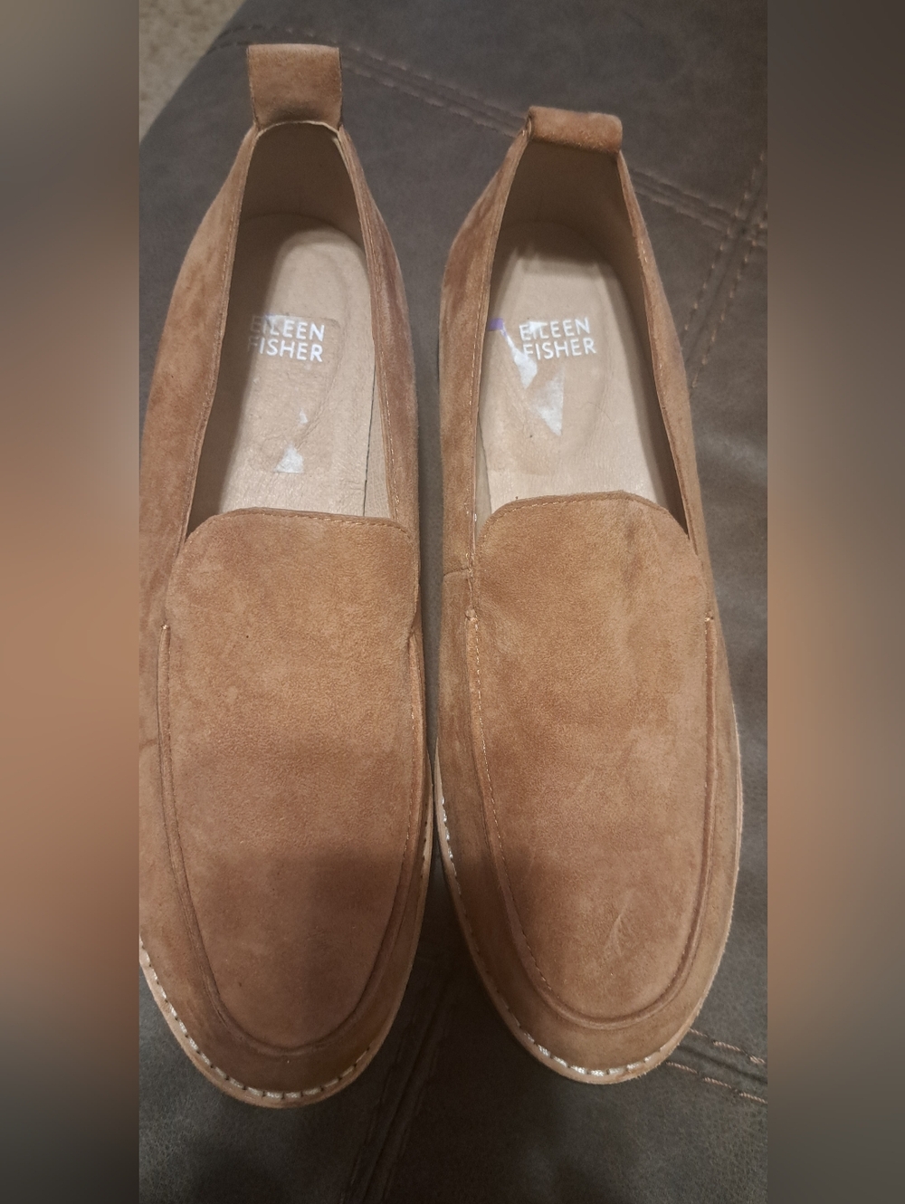 Eileen Fisher Ells Tan Suede Platform Loafers Slip On Neutral Office Comfort 8.5